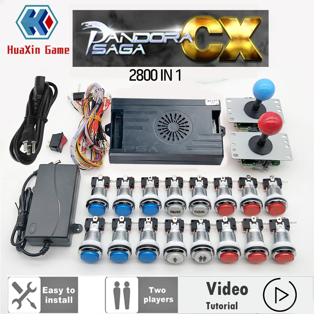 Video for 2 Player Original Pandora Saga CX 2800 Kit Copy SANWA Joystick,Chrome LED Push Button DIY Arcade Machine Home Cabinet