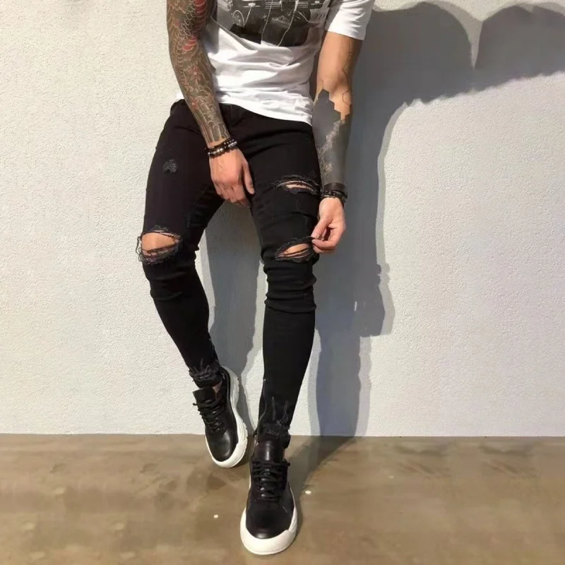 Denim New Street Men's Ripped Jeans High Street Personality Design Fashion Slim Men's Jeans