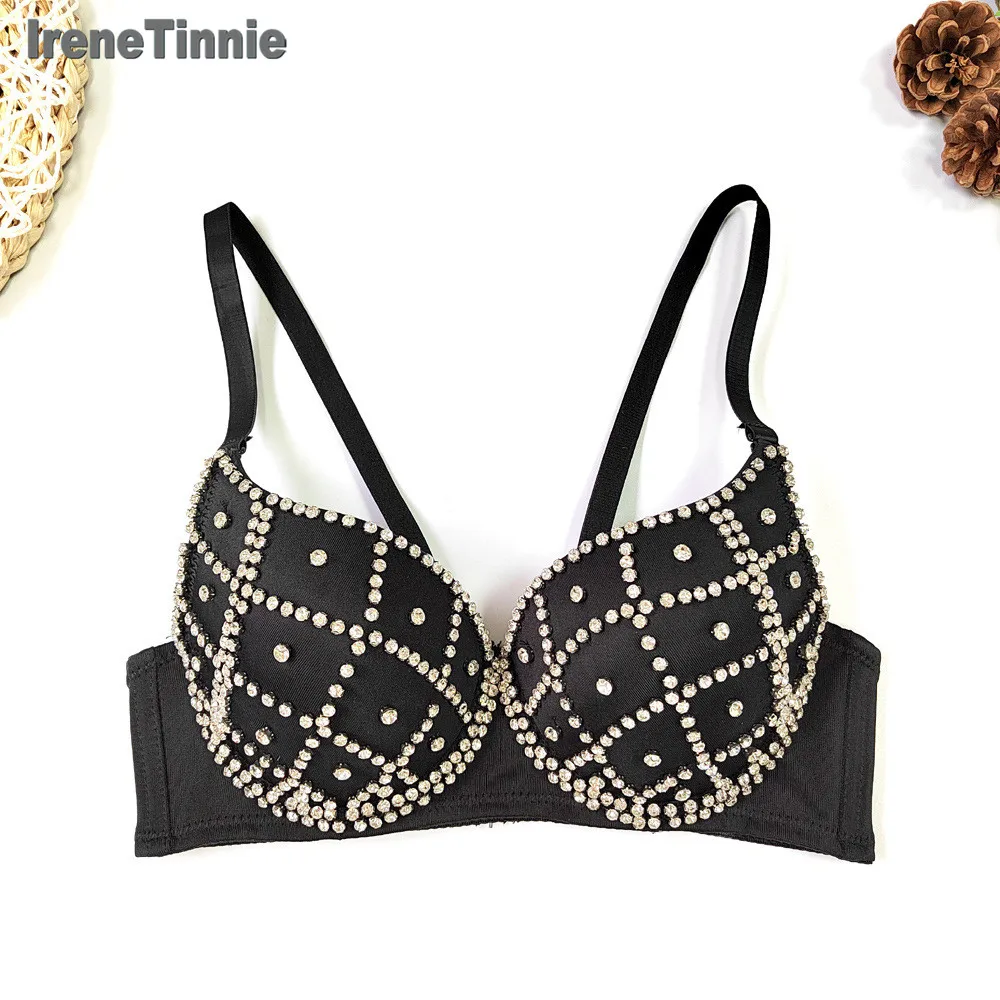 

IRENE TINNIE Sexy lingerie fishnet diamond bra Underwear corset pendant tassels camisole crop top women nightclub party tanks