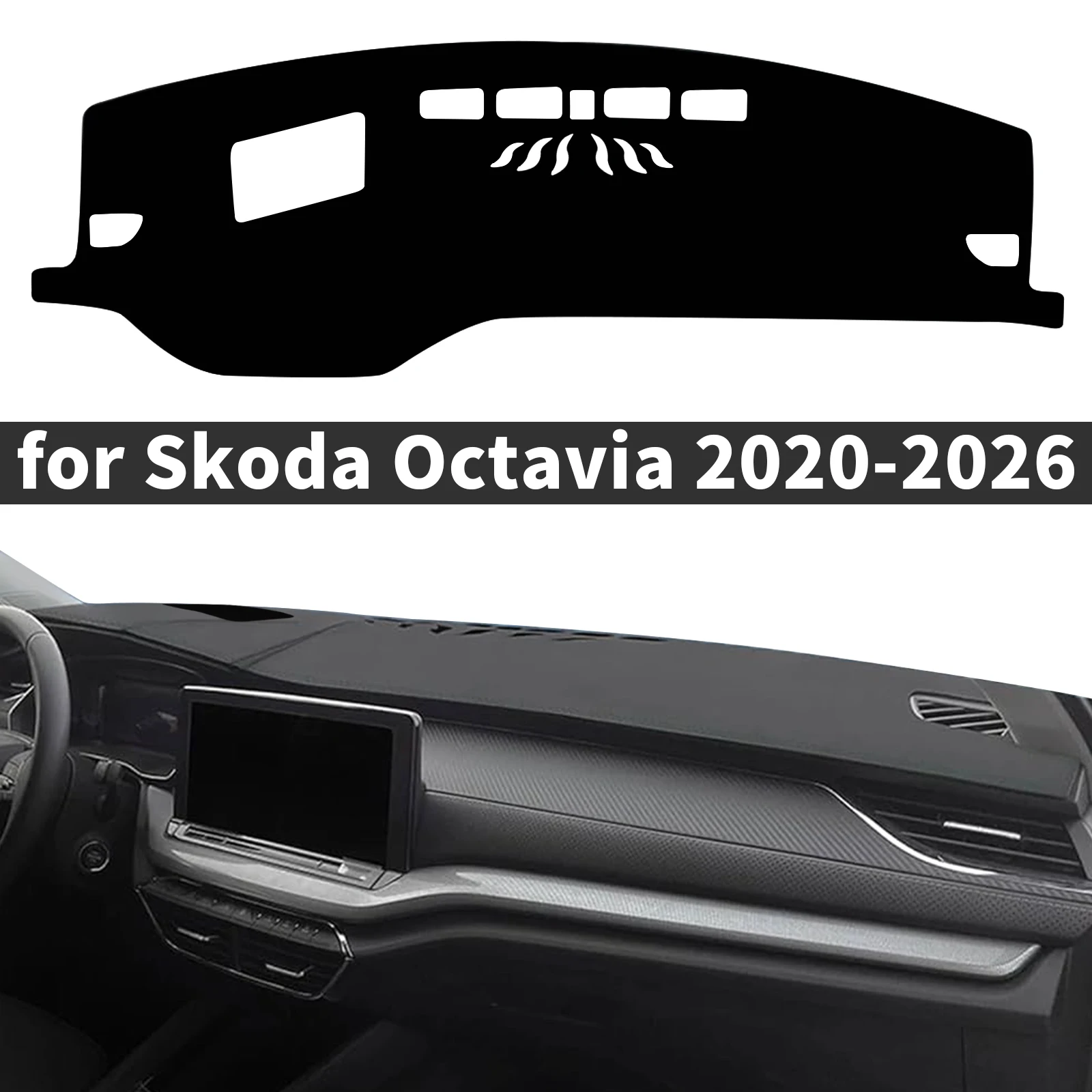 Фото для Skoda Octavia 2026 2025-2020 ​ ​ Накидка на приборную панель автомобиля, солнцезащитный коврик, противоскользящий, с защитой от УФ-излучения, аксессуары для интерьера №1