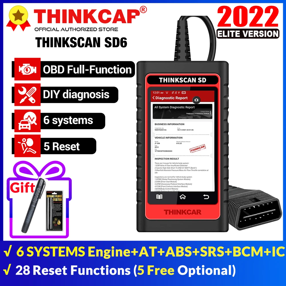 THINKCAR ThinkScan SD6 ABS SRS ECM TCM BCM IC OBD2 сканер с 28 сбросами (5 бесплатных дополнительных) IMMO