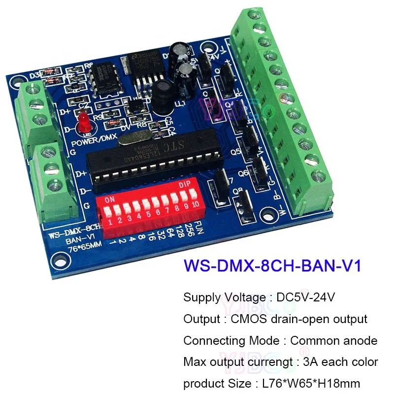 DMX512 DC5V 12V 2V Контроллер Постоянное напряжение Современный анод Декодер диммера 3CH