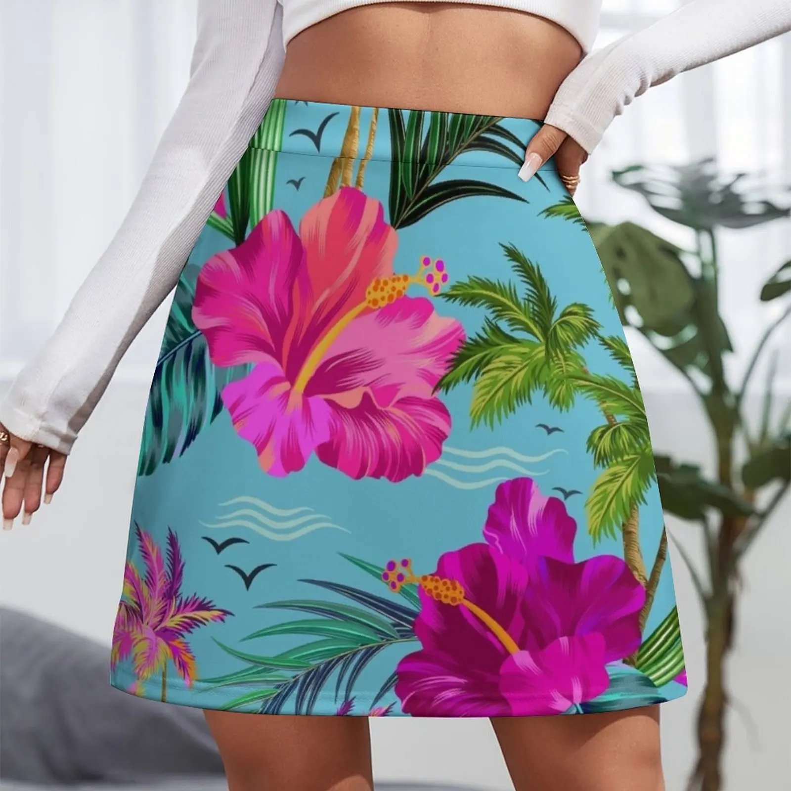 Привет Гавайи стильный узор алоха в стиле ретро. Мини-юбка женская юбка 2025