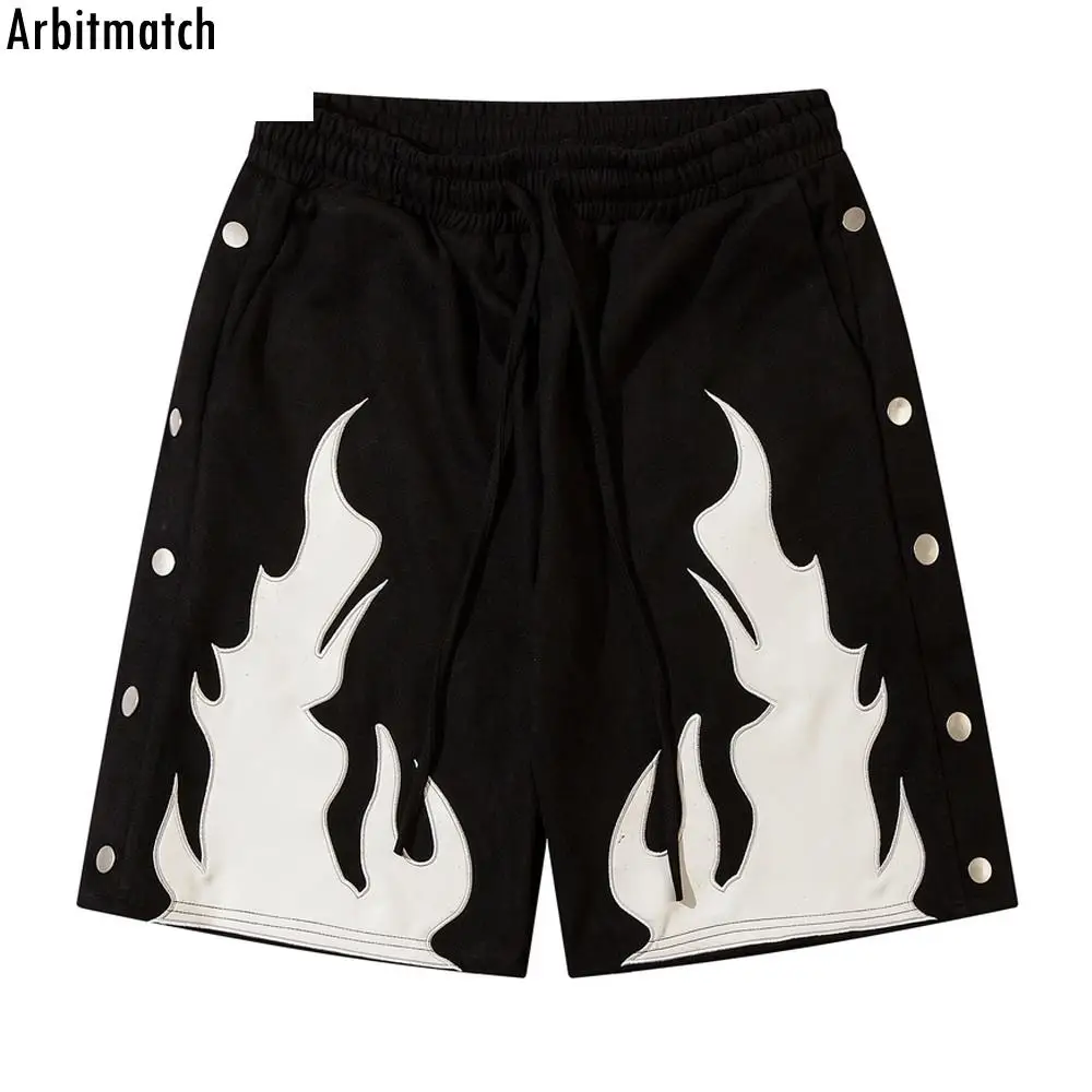 

Arbitmatch 2022 Summer Men Shorts Fflame-patch Suede Shorts European American Casual Hip-hop Streetwear Street Mens Shorts