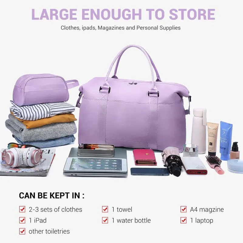 Weekender Bag for Women Sports Tote Gym Bag, Women Travel Lightweight Waterproof Carry Luggage Bag (Purple)