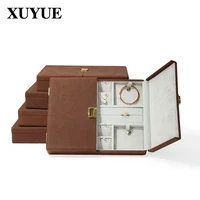 double open with lid microfiber metal lock jewelry box bracelet ring necklace jewelry storage box large capacity