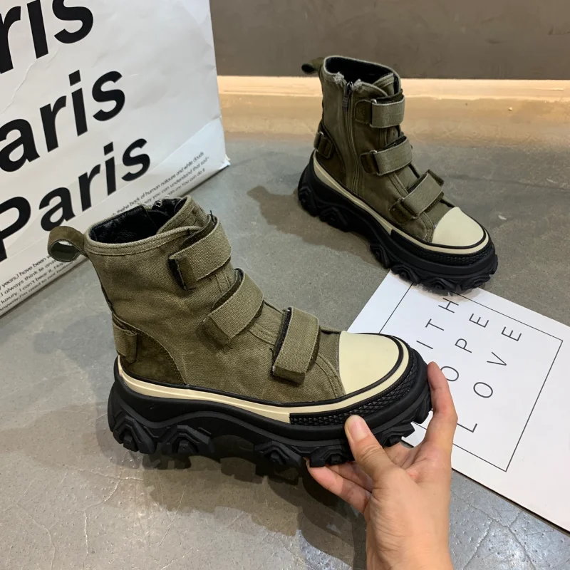 Women's Canvas Flat Shoes Sports Chelsea Ankle Boots 2023 Autumn New Designer Thick Women's Running Shoes Casual Botas Mujer