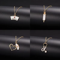 2022 stethoscope nurse hat heart pendant necklace for women doctor medical jewelry choker neck chain female gifts