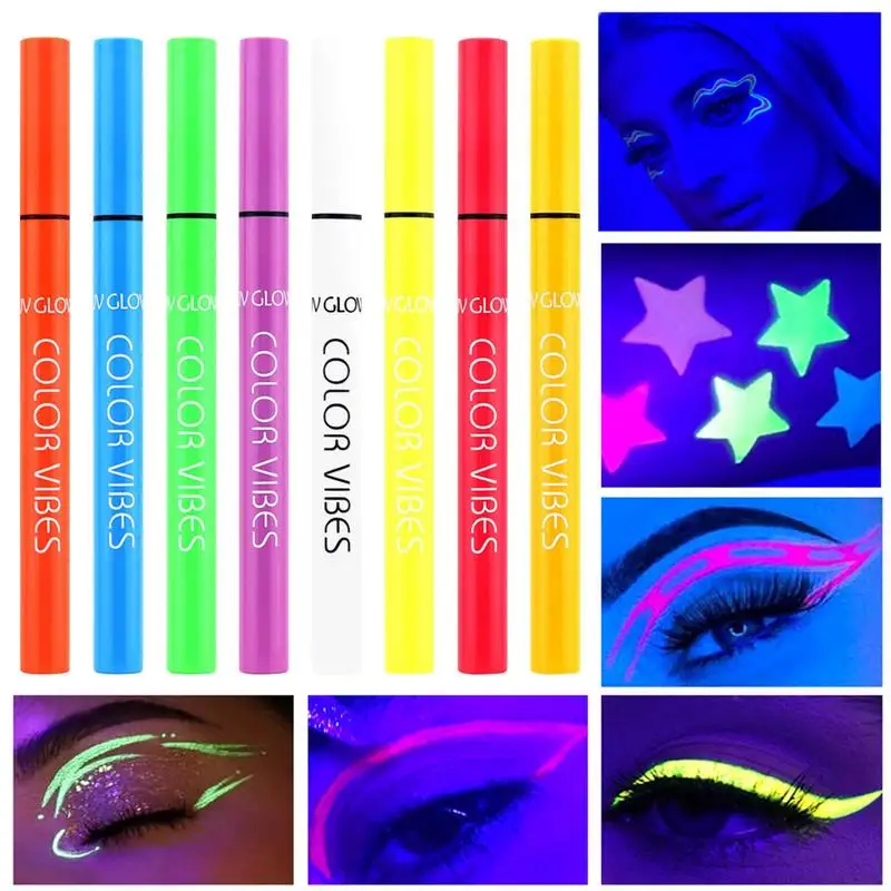 

8 Colored Neon Liquid Eyeliner Waterproof Long Lasting Eyeliner UV Light Quick Dry Makeup Supplies For Party Performance