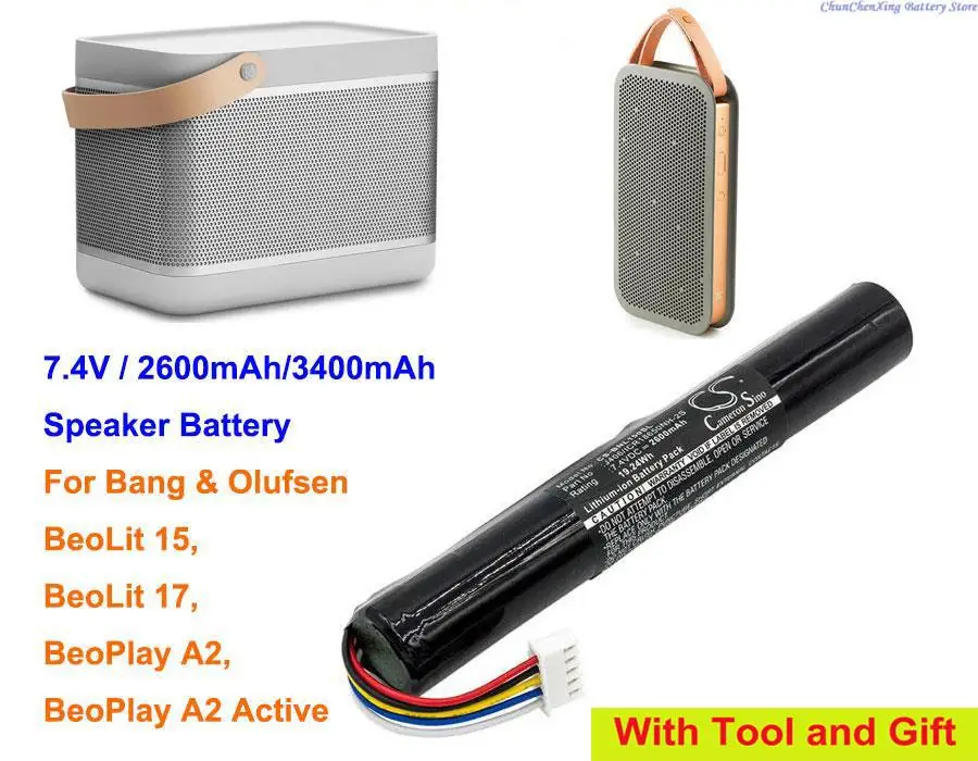 Аккумуляторная батарея OrangeYu 7,4 В 2600 мАч/3400 мАч для колонок Bang & Olufsen BeoLit 15, BeoLit 17, BeoPlay A2, BeoPlay A2 Active