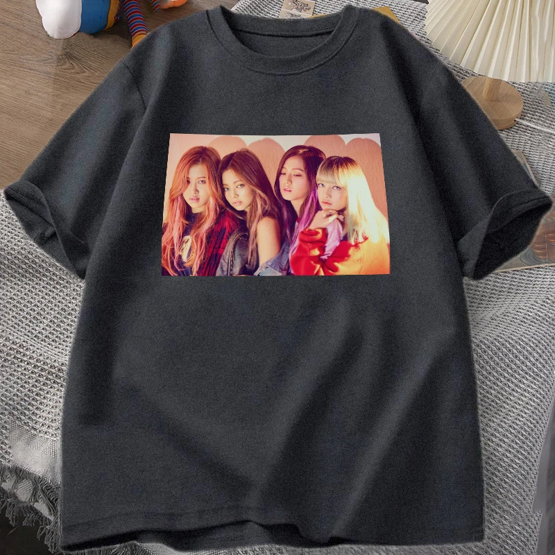 

Summer Men's and Women's T-Shirts Black Pink Cotton T-Shirt Letter-Printed Korean Fashion Women'sgroupclothinghighqualityt-Shirt