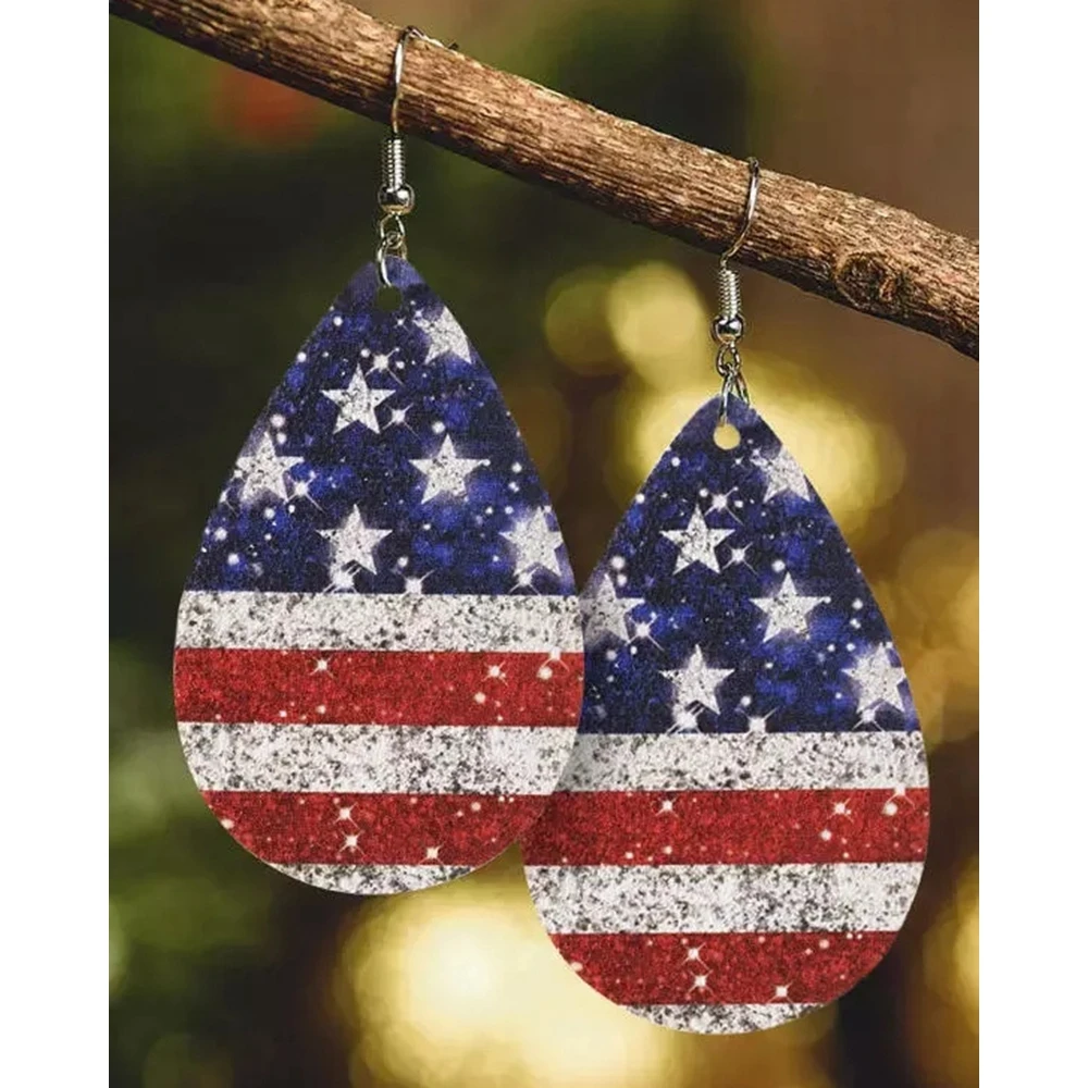 

1Pair Independence Day Flag Water Drop Earrings New Women Pu Leather Going Out Accessories