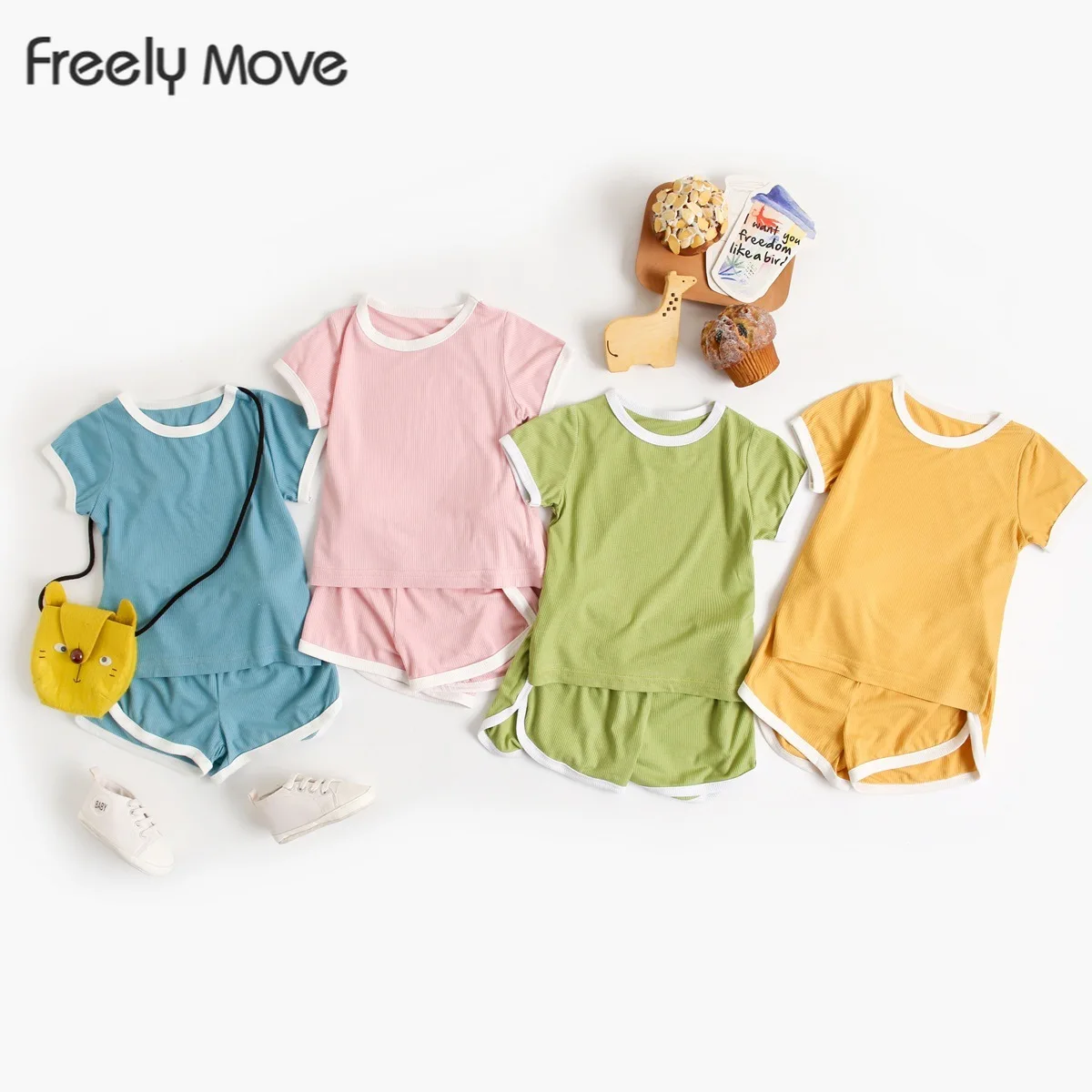 

Freely Move Baby Clothing Set Korean Summer New Boy Suit Cute Baby Girl 2 Piece Suit Short Sleeve T Shirt+Shorts Outfits
