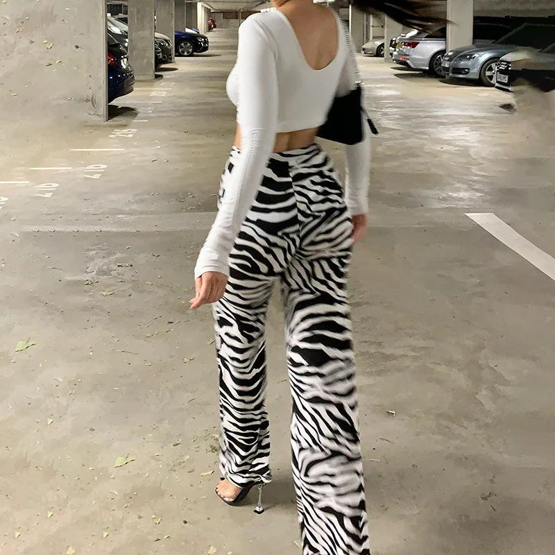 Autumn Women New 2022 Zebra Print Wide Leg Pants Trousers Sexy High Waist Fashion Casual Female Trousers Streetwear y2k pants