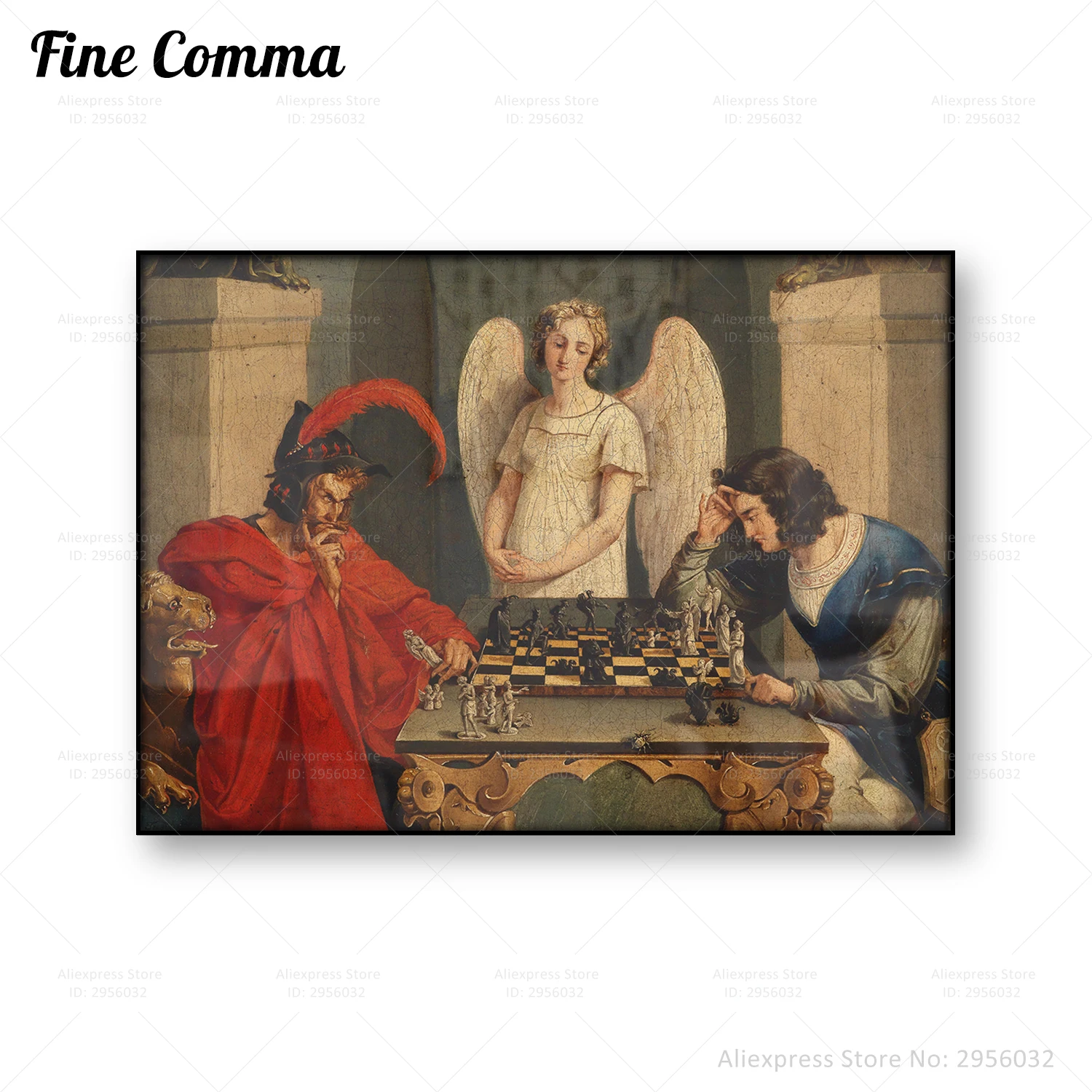 

Faust And Mephistopheles Playing Chess Vintage Poster Antique Oil Painting Reproduction Copy Wall Art Canvas Print Home Decor