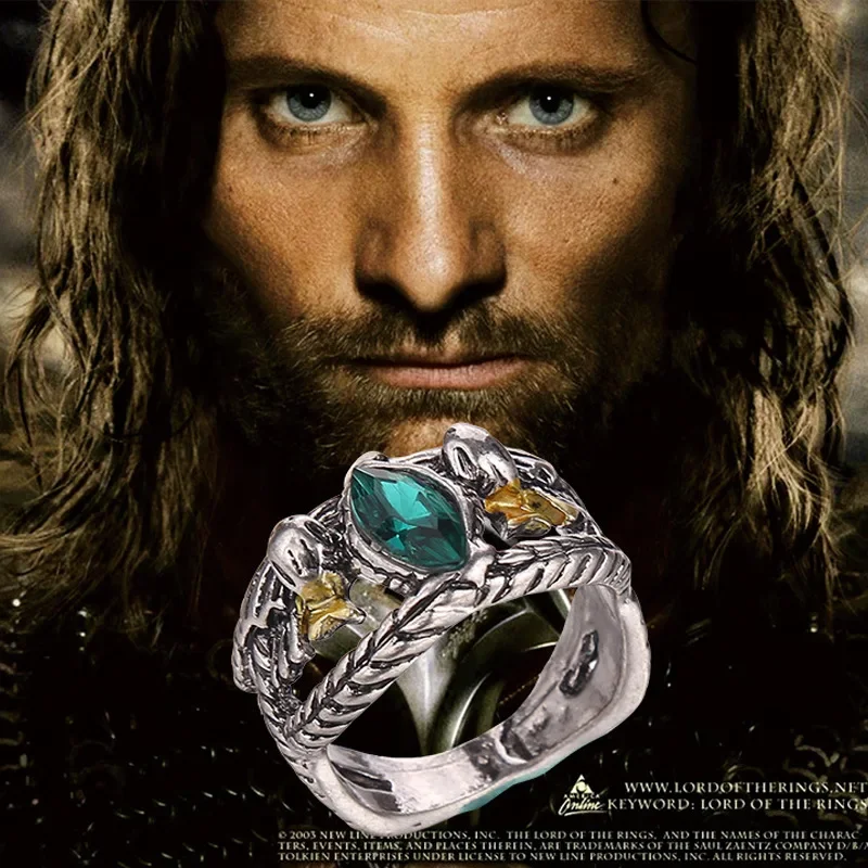 Фото Новая мода Barahir Aragorn Gondor кольцо для мужчин и женщин зеленый кристалл кольцо ювелирные изделия №1