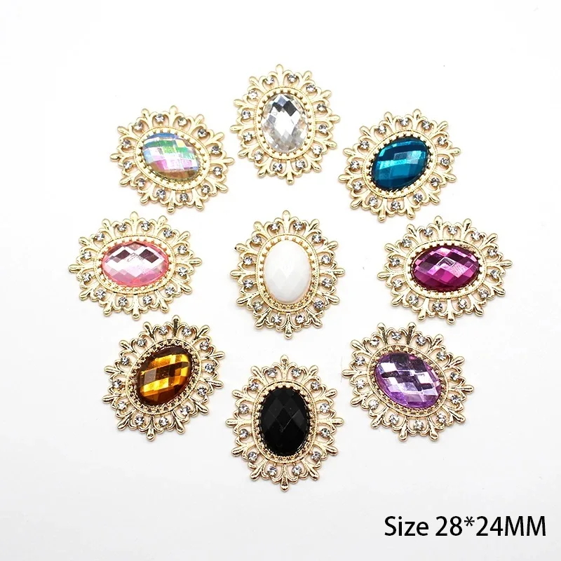 

10pcs/lot 28*25MM Rhinestone for Needlework Sewing Flower Buttons for Clothing Diy Manualidades Hair Accessories Decorative