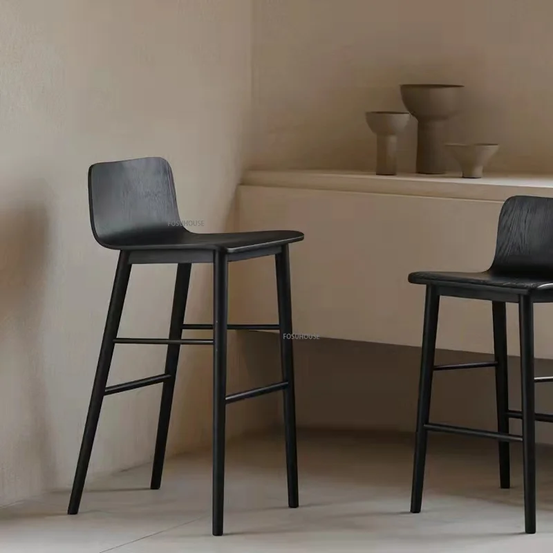 

Modern Minimalist Bar Chairs Nordic Danish Bar Chair Black Solid Wood High Table Chair Designer Backrest Dining Chair Barstool