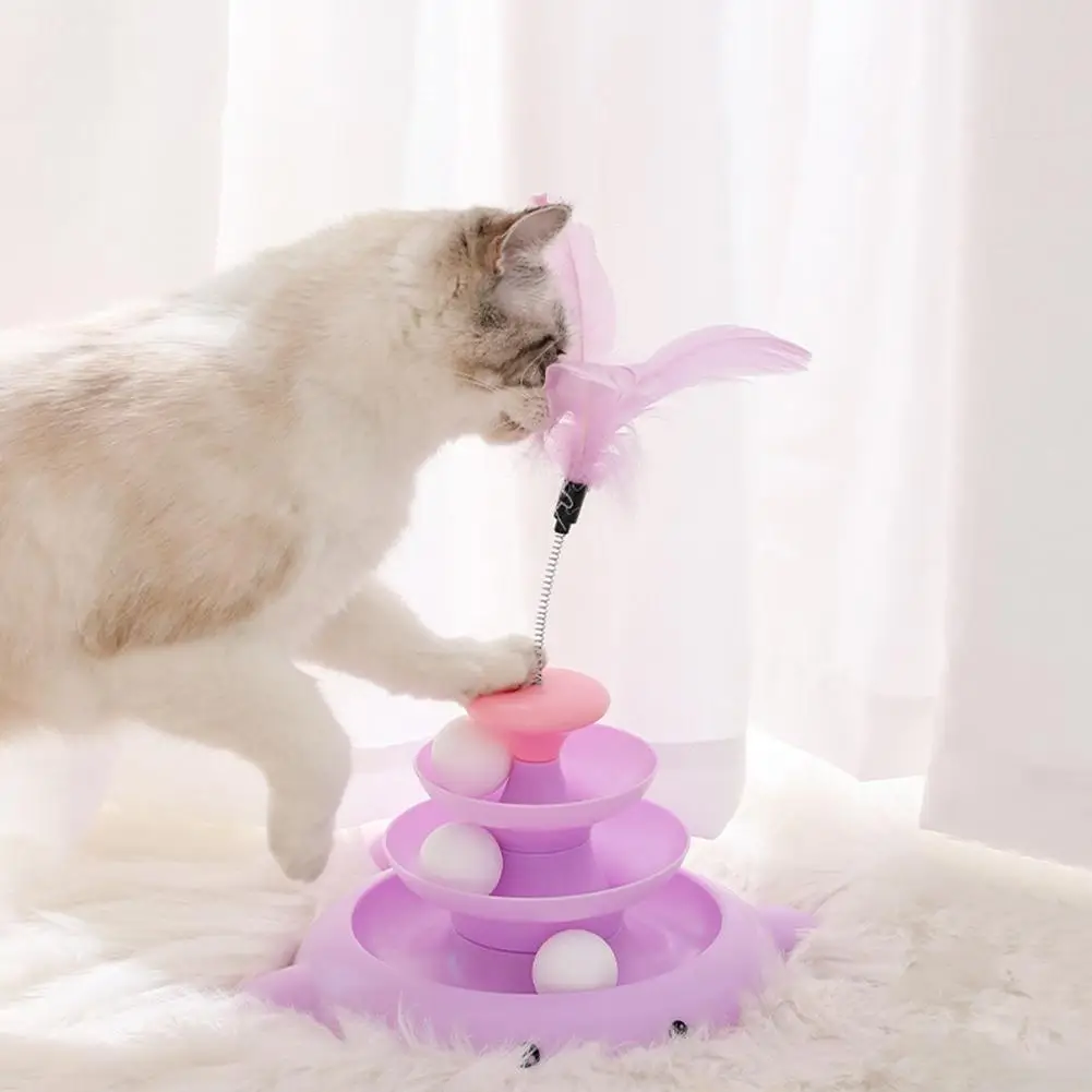 

NEW 3 Layer Cat Turntable Toys With Feather Catnip Ball Non-slip Teaser Stick Pet Supplies For Indoor Cats