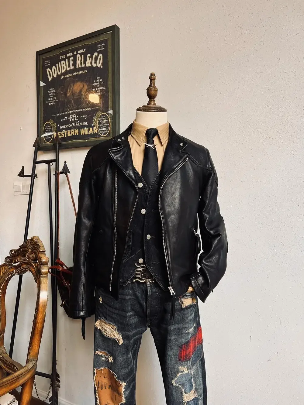 Мужская винтажная тонкая куртка из овчины растительного дубления с тупой