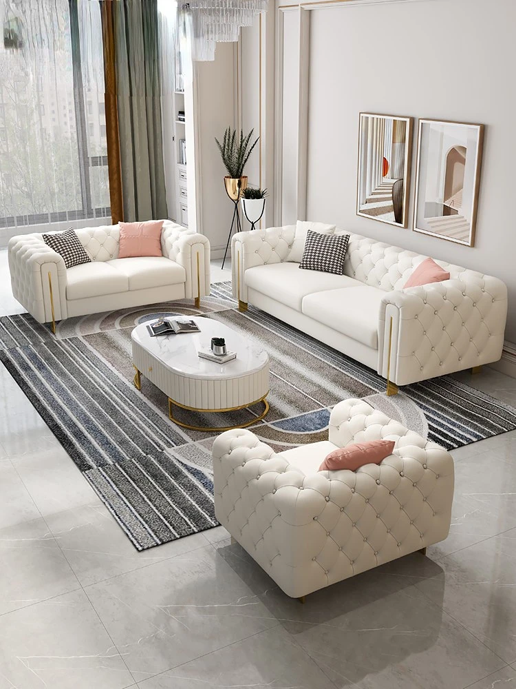 

Light deluxe modern simple leather sofa living room zipper American luxury size apartment combination