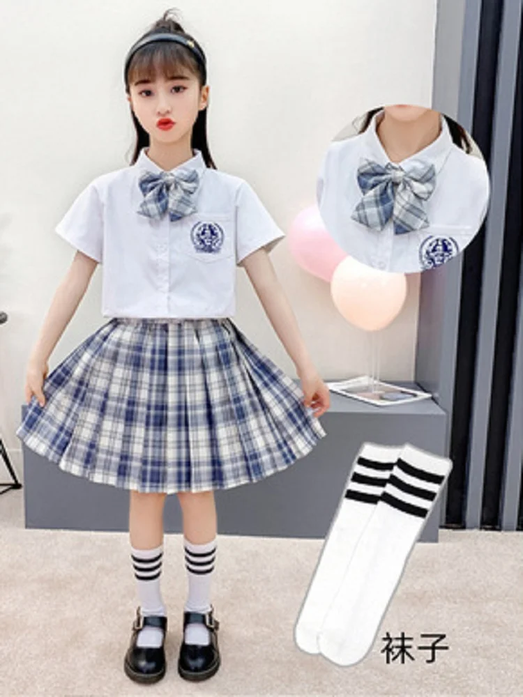 

Школьная униформа для девочек-подростков, Детские плиссированные юбки, японская школьная форма, клетчатая юбка А-силуэта с высокой талией, униформа JK, Бесплатный галстук и носки