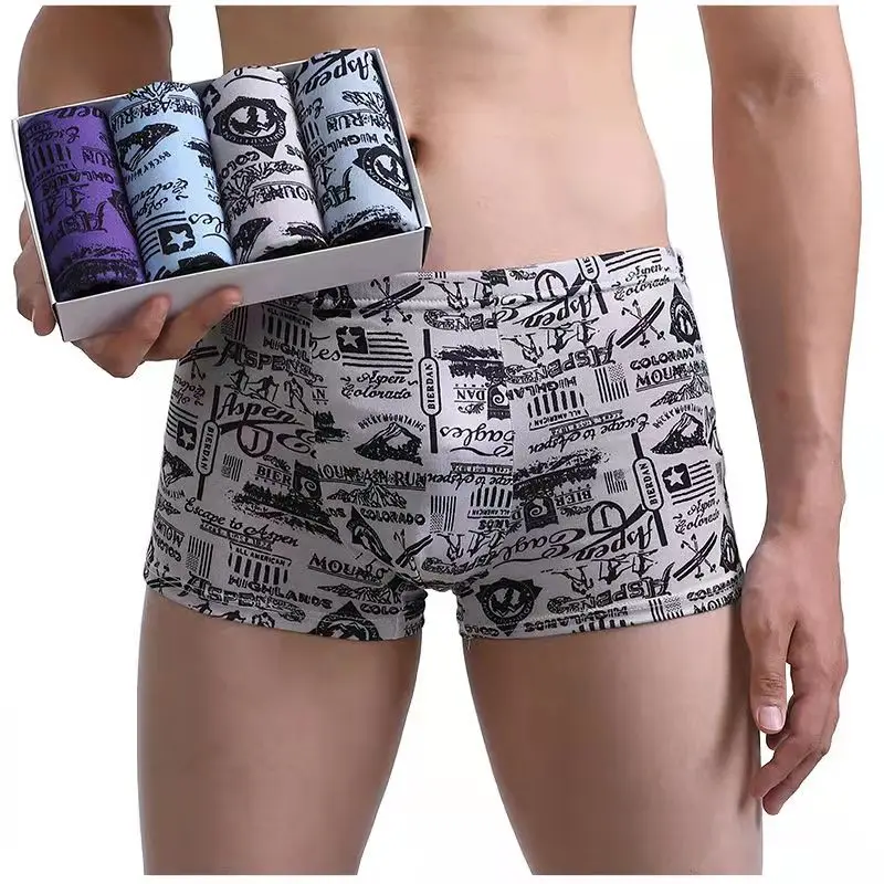 Men's Panties 4pcs/Lot  Male Underpants Man Pack Shorts Boxers Underwear Fashion Sexy Mens Boxer Bamboo Hole Large Size