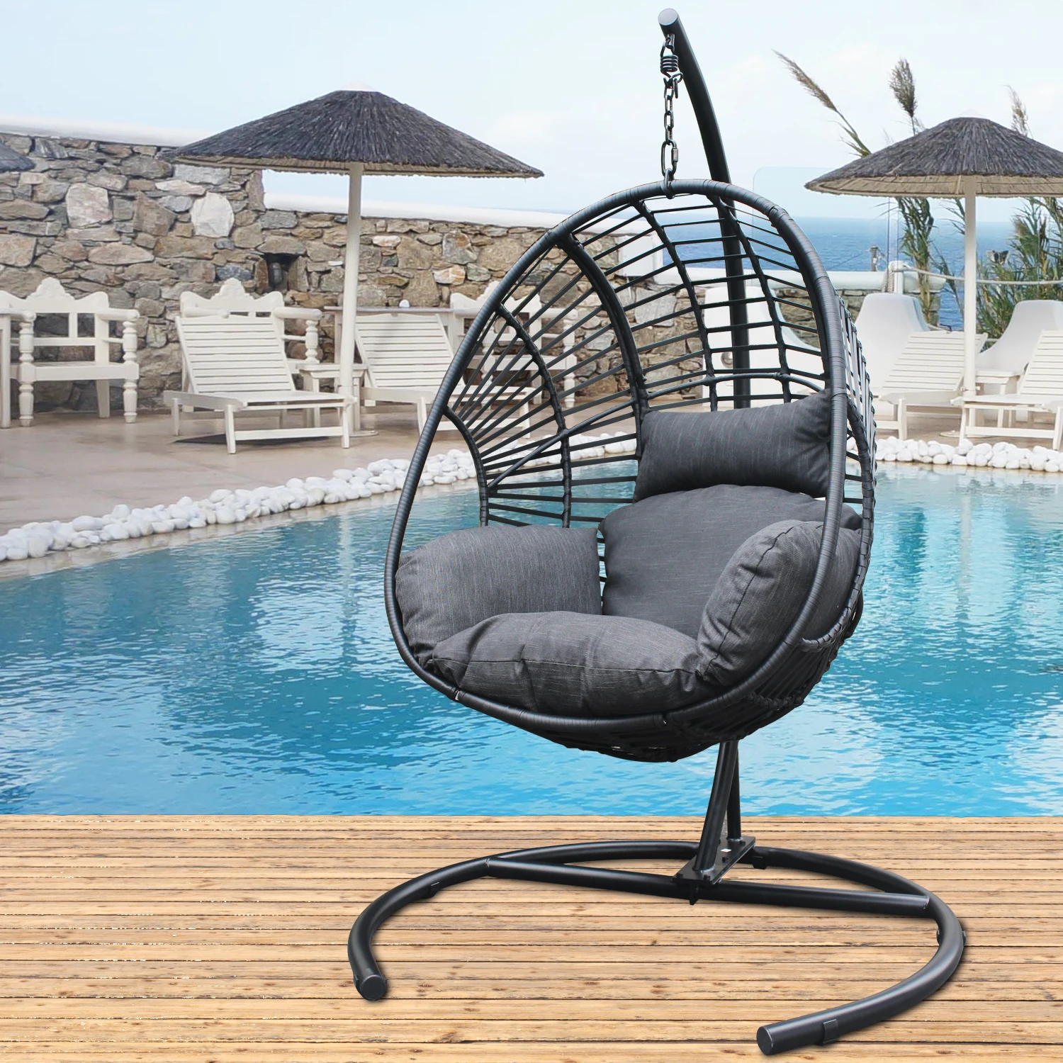 With Antracite Color Cushion And Black Color Base Patio Hanging Chair
