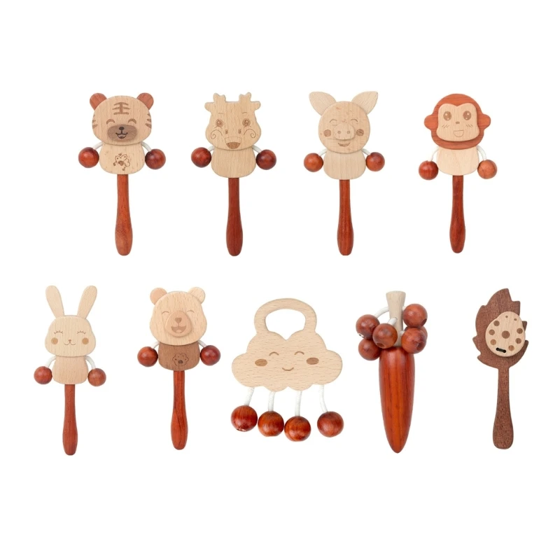 

Wood Baby Rattle Toy Safe Infant Shaker Bells Toy Chewable Toy Exercise Grip Ability Lightweight for Sensory Development