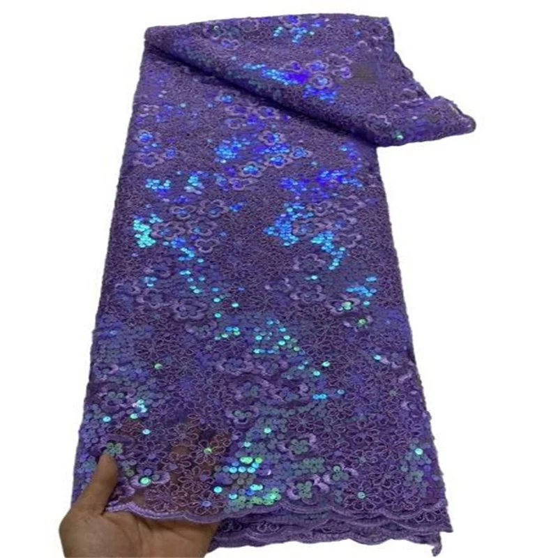 

2022 Purple Latest Cheap Embroidery French Tulle Lace Fabric With Sequins Pure White African Lace Fabric For Wedding Party Dress