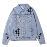 2022 new cross jacket appliqu%c3%a9 embroidery loose jacket denim jacket mens high street jacket old jacket