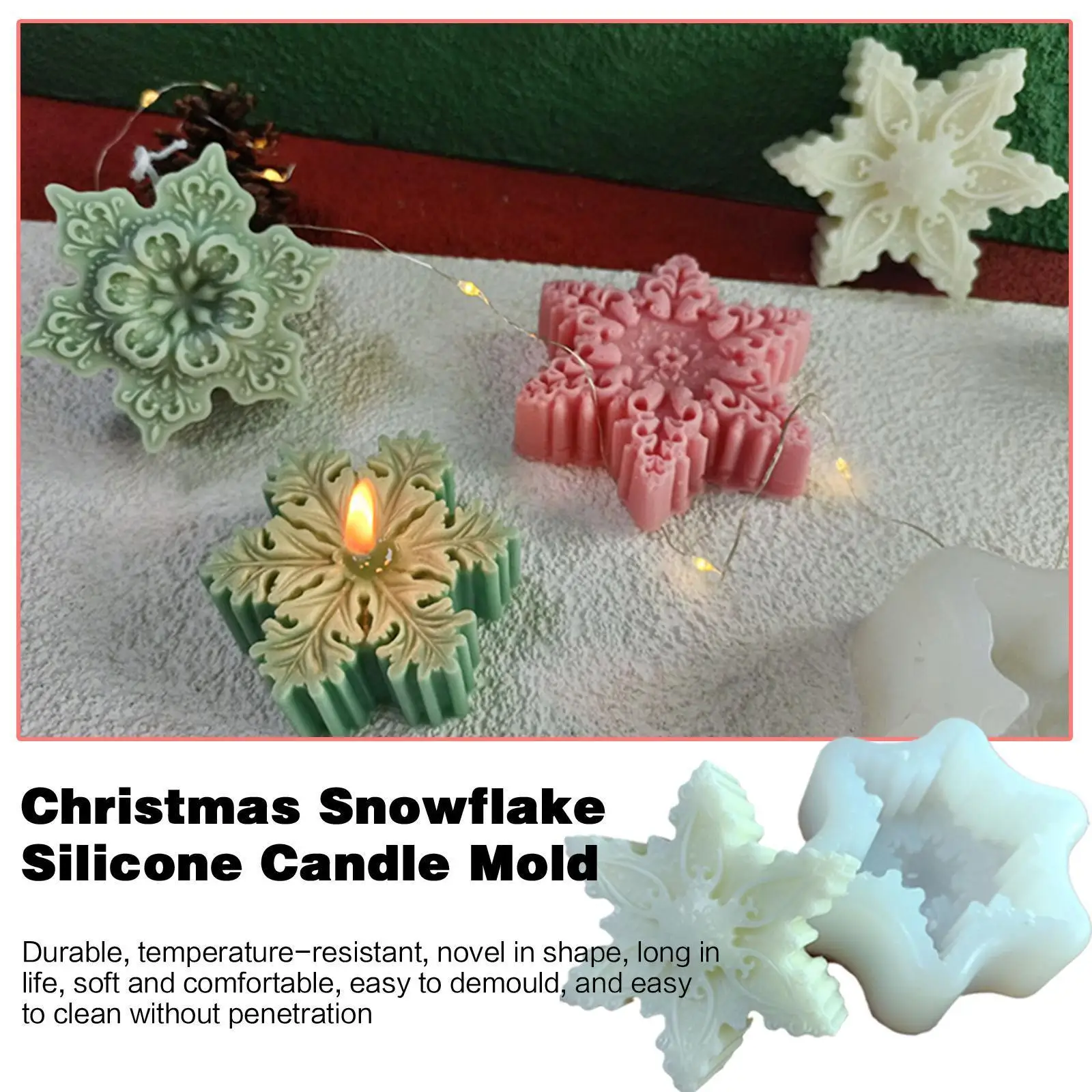 

Christmas Snowflake Silicone Mold For Chocolate Wax Melts Soap Candle Resin Clay Soap Gum Paste Fondant Cake Decorating Too N7q1