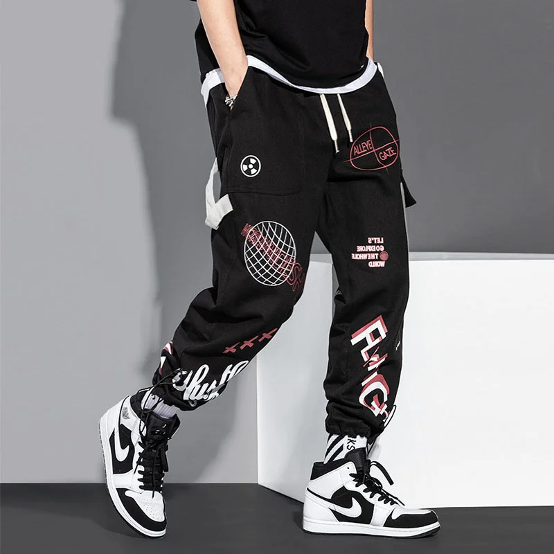 

New Hip-Hop Jogger Men's Black Harem Overalls Multi-Pocket Ribbon Men's Sports Pants Streetwear Casual Men's Casual Pants