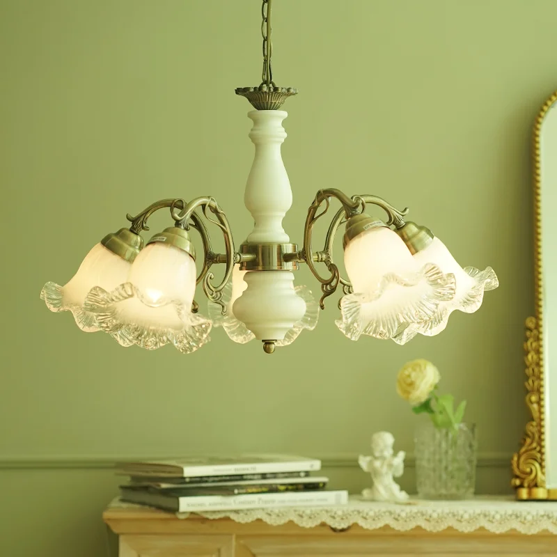 

White French crystal glass solid wood European light luxury retro living room dining room bedroom Nordic Chandelier