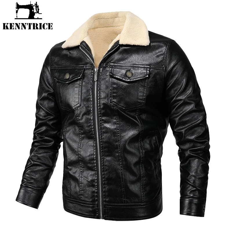 Kenntrice Casual Leather Jackets For Men Wool Clothes Male Jackets Coats Thermal Clothing Man Leather Jacket Classic Coat Slim