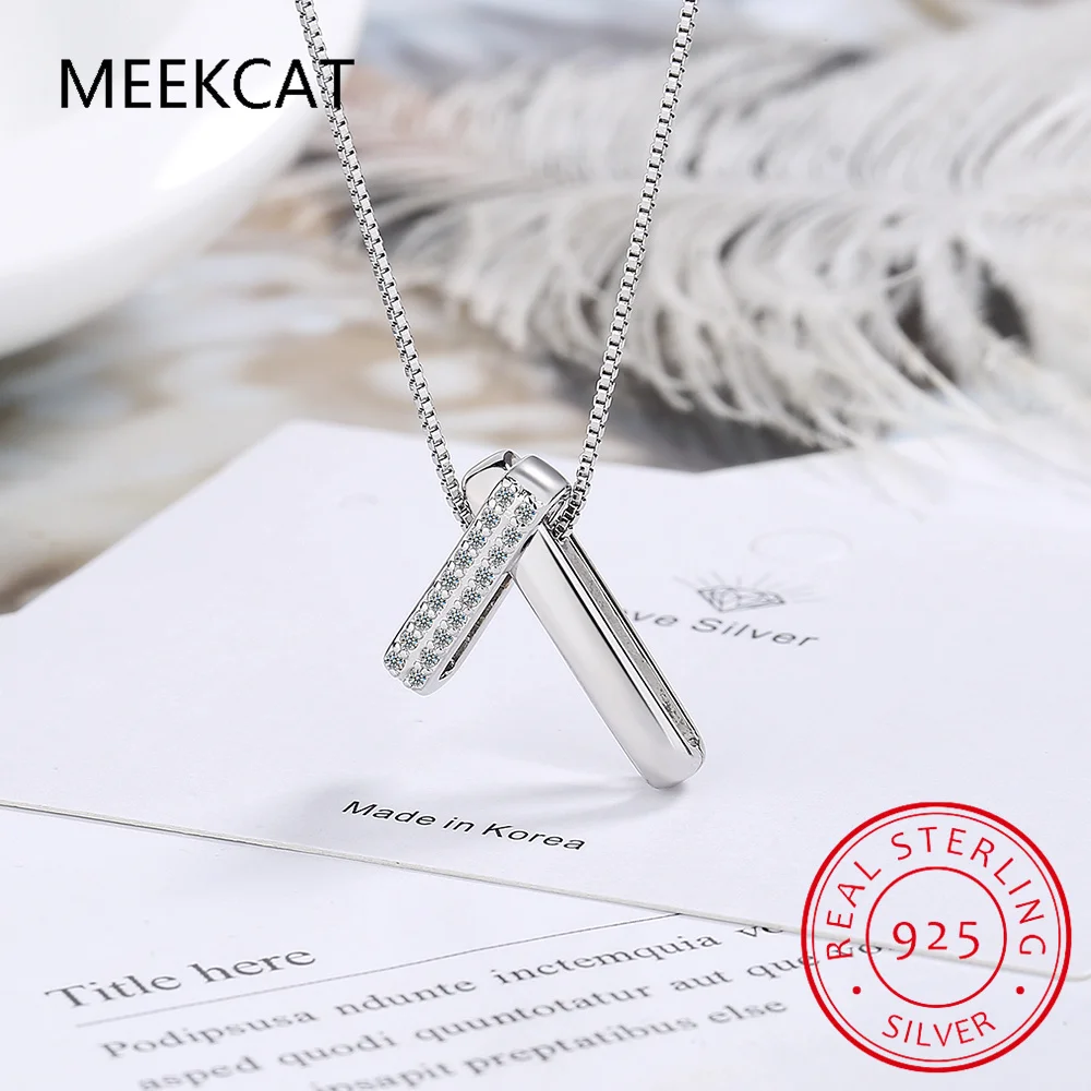 Настоящее серебро 925 пробы с цирконием и крестом X кулон-колье ожерелье для модных
