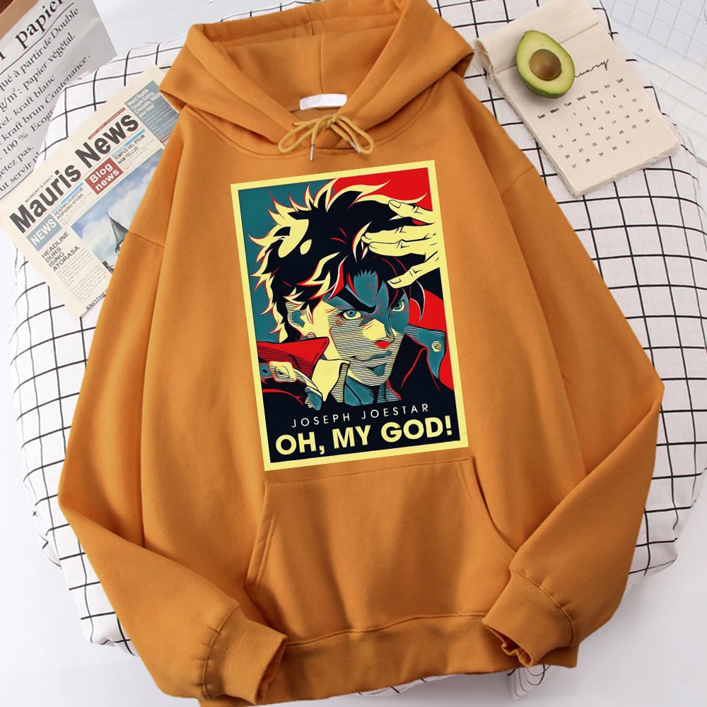 

Толстовка мужская с надписью «OH MY GOD», свитшот с необычным принтом Джоджо, уличная одежда, модный брендовый Топ