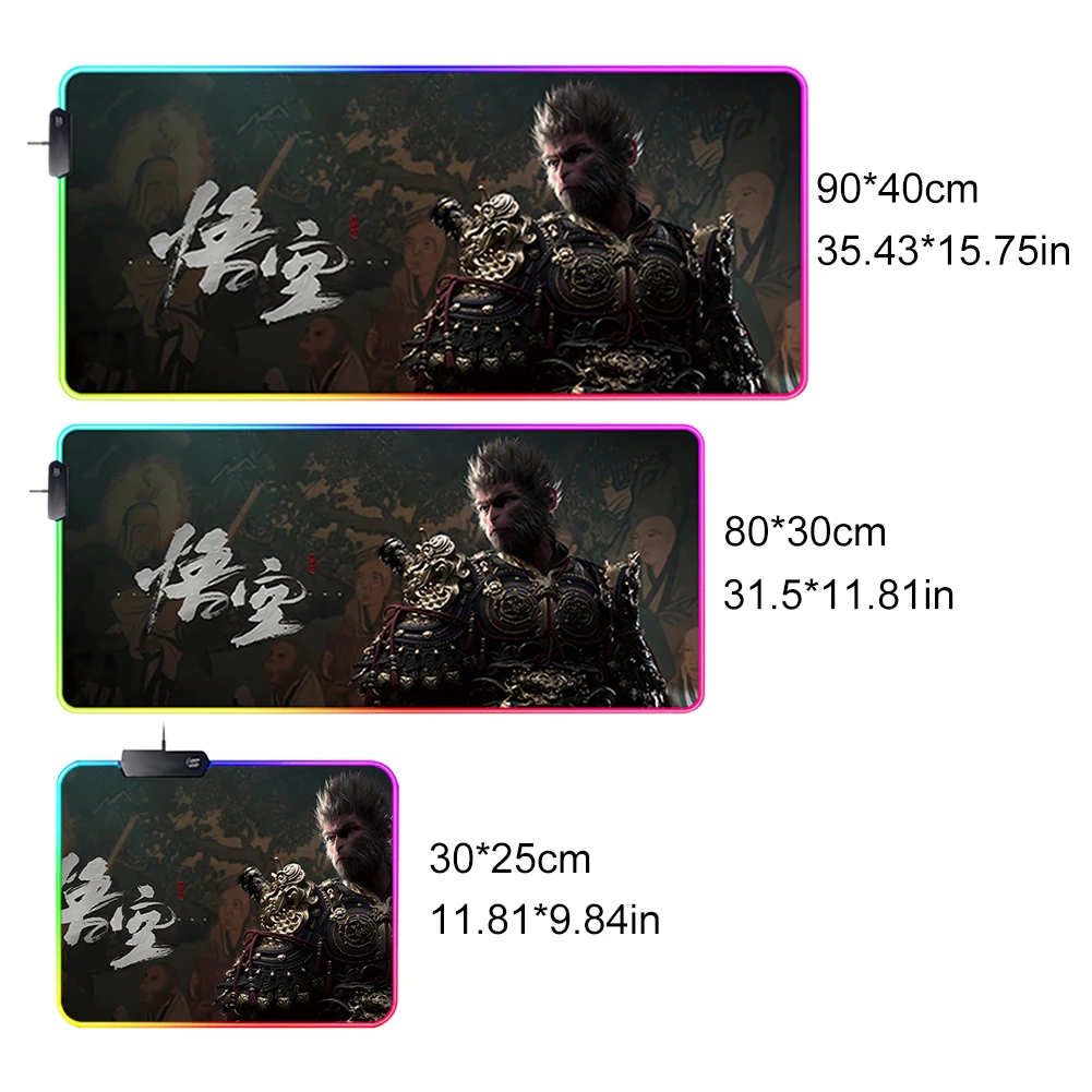 Большой игровой коврик для мыши Black Myth WuKong светодиодный клавиатуры нескользящий