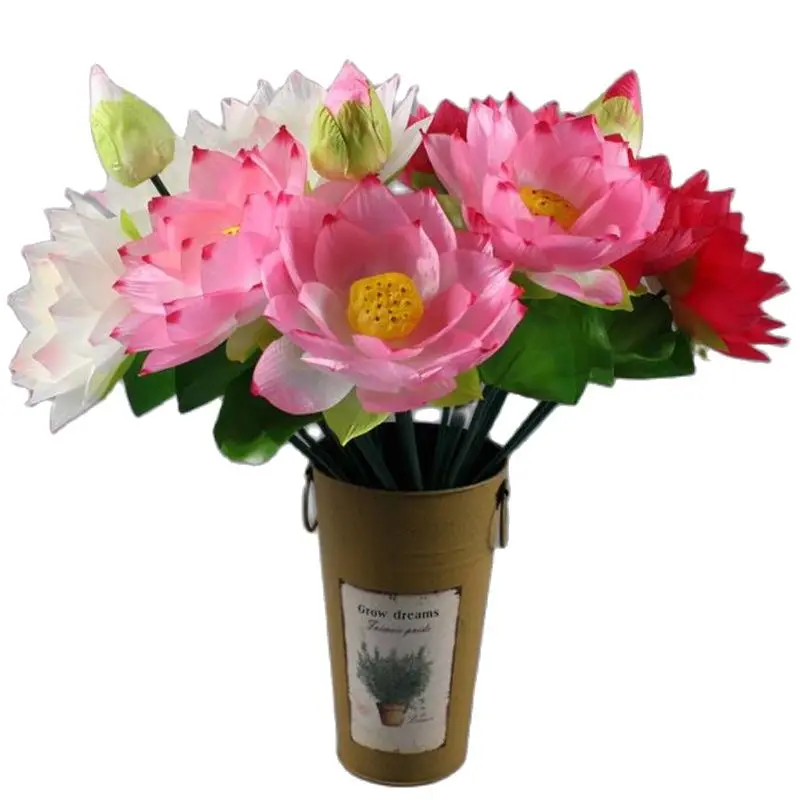 

ONE Faux Spring Lotus (7 Stems/Bunch) 20" Length Simulation Water Lily for Wedding Home Decorative Artifiical Flowers