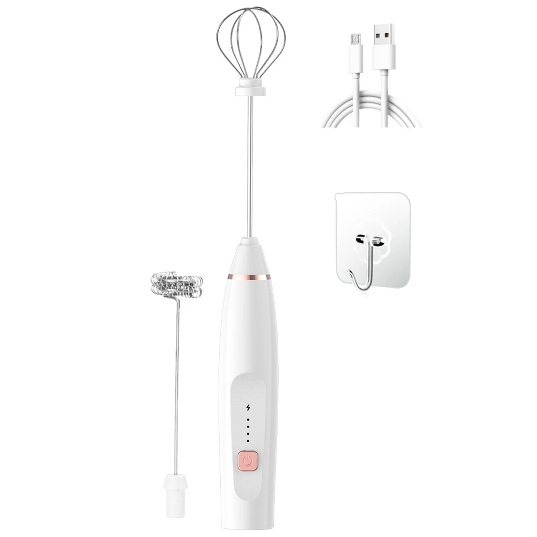

Electric Egg Beater Coffee Milk Mixer Heads Eggbeater Frother Stirrer USB Rechargeable Handheld Food Blender White