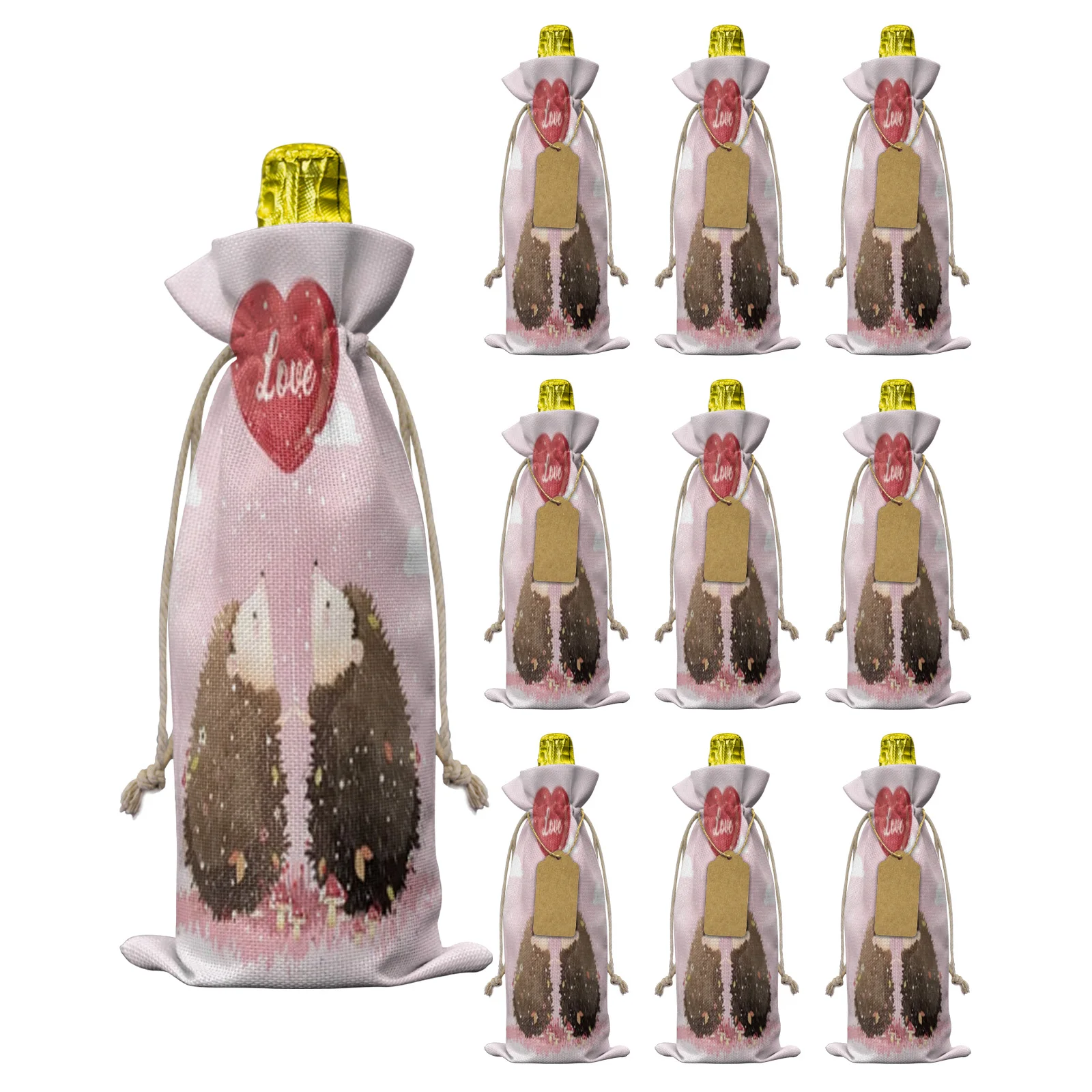 

10pcs Cute Hedgehog Couple Wine Bottle Bag Christmas Decor for Home Wine Bottle Cover Wedding Party Decor Wine Bags Gift