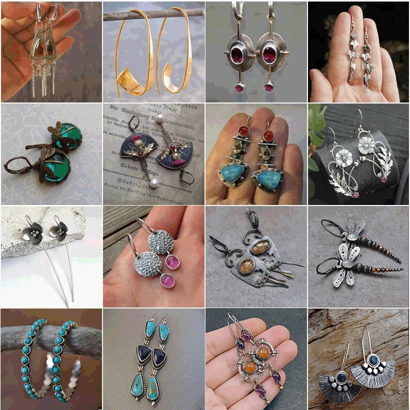 

2023 New Creative Retro Pendant Women's Tribal Animal Flower Geometry Statement Pendant Earrings Jewelry Gifts
