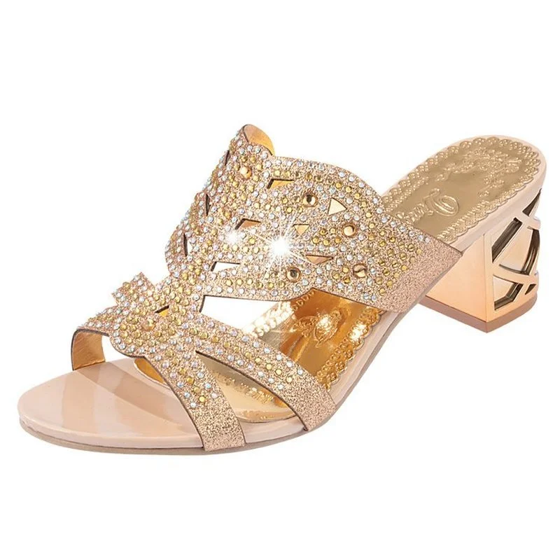 

Women Sandals 2022Summer Fashion High Heel Sandals Crystal Casual Ladies Shoes High Heels Rhinestone slippers