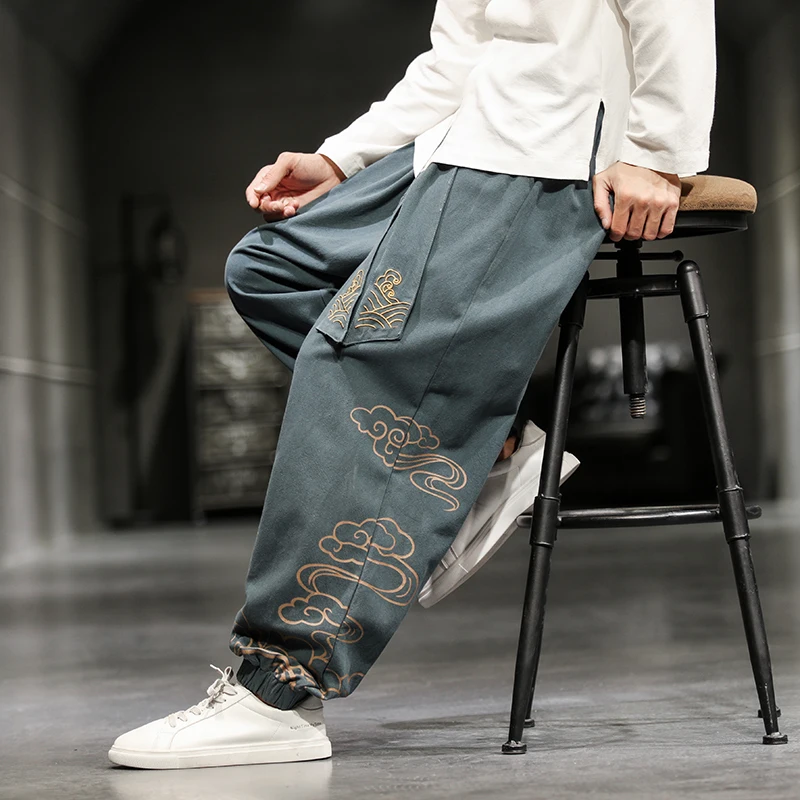 

Информация о хлопковых и хлопковых брюках для мужчин, хлопковые брюки с вышивкой в стиле Харадзюку