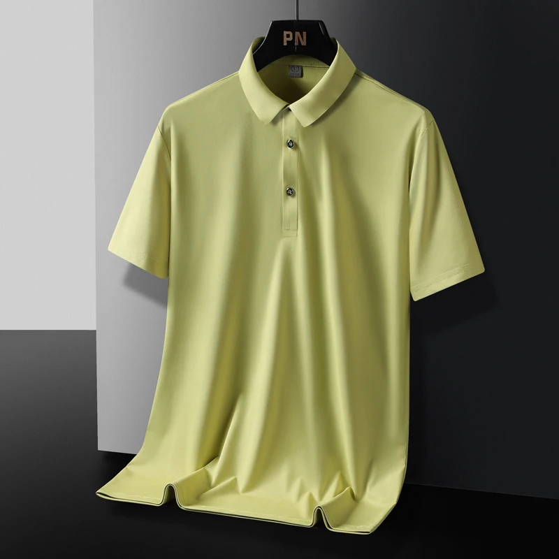 

Casual 2023 Summer Short Sleeve Solid Black Yewllo Polo Shirt Brand Fashion Clothes For Men Oversize 5XL