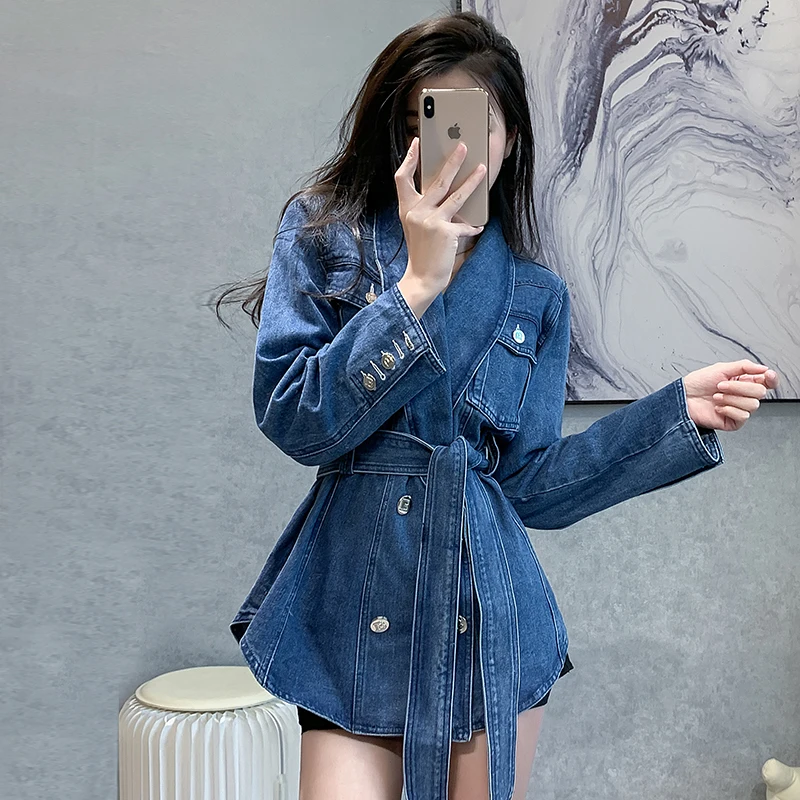 Синяя джинсовая куртка в стиле ретро для женщин на весну и осень свободная