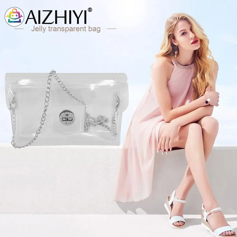 

Прозрачные женские Наплечные сумки из ПВХ, сумочка на цепочке в стиле ретро, прочная водонепроницаемая Минималистичная сумка на плечо для т...