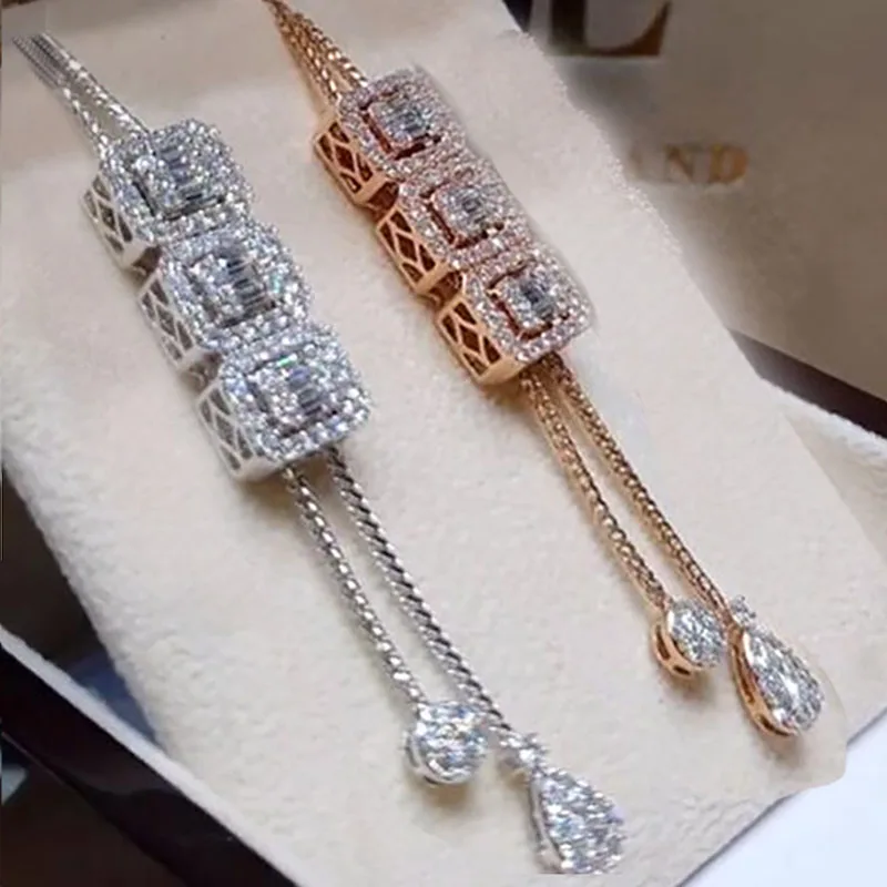 

2023 New Tassel Long Pendant Luxury Women's Hip Hop Pendant Necklace with Square Zircon Tennis Chain Ice Blinking Jewelry