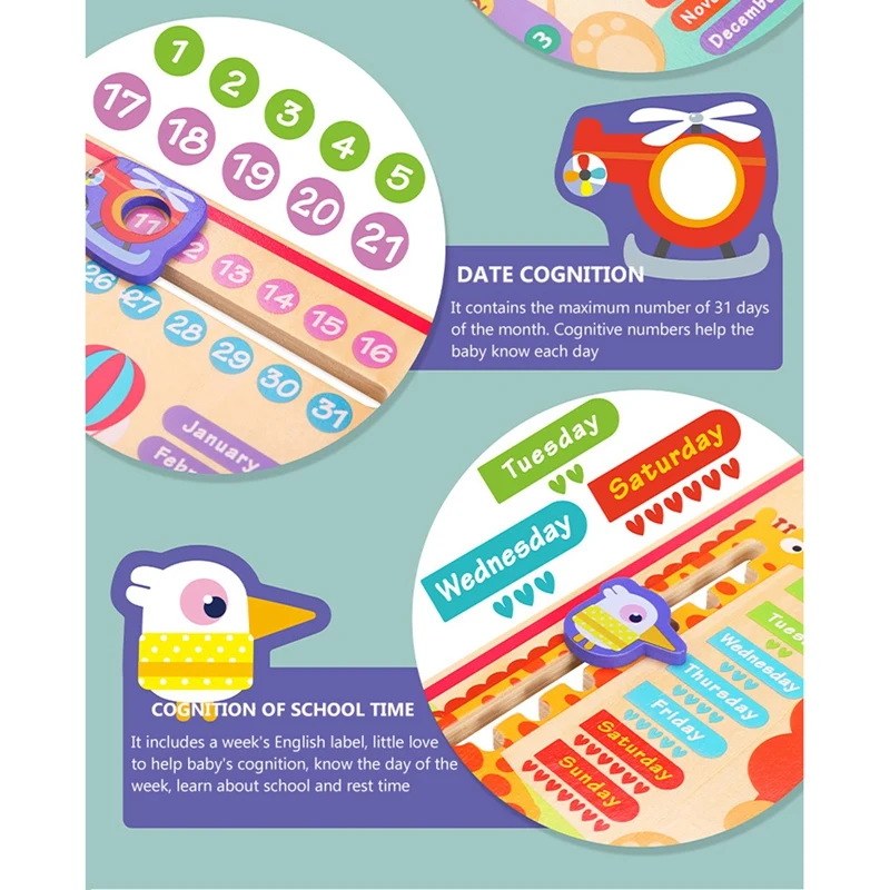 Детские часы с календарем погоды деревянные игрушки познание времени дошкольные