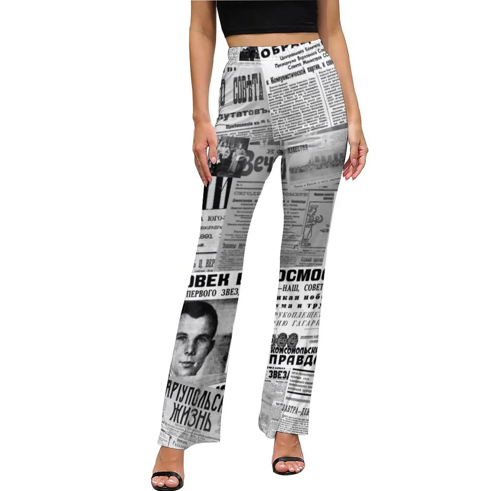 

Повседневные штаны с русскими газетами, женские узкие облегающие брюки-клеш в уличном стиле с принтом газет и коллажей, повседневные брюки ...
